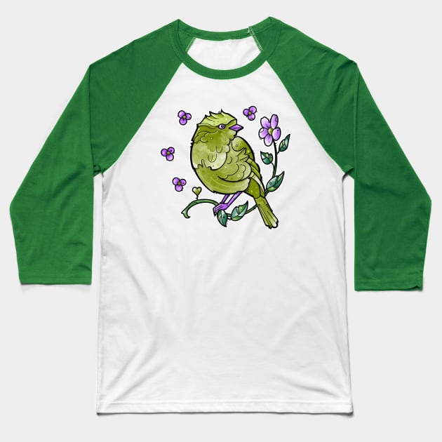 green bird and purple flowers Baseball T-Shirt by weilertsen